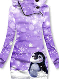 Winter Snowflake Penguin Print Sweatshirt Dress
