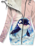 Women's Winter Dolphin Print Casual Fleece Track Jacket