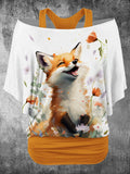 Women's Cute Fox Art Design Two Piece Suit Top