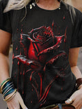 Punk Ember Rose Design Print Casual T-Shirt