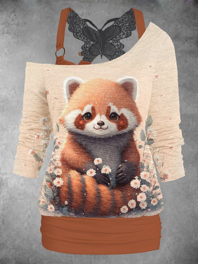 Women's Red Panda Floral Two Piece Suit Top