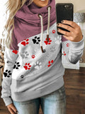 Women's Casual Cute Dog Paw Colorblock Casual Hoodie