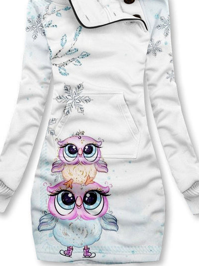 Owl Snowflake Art Print Casual Sweatshirt