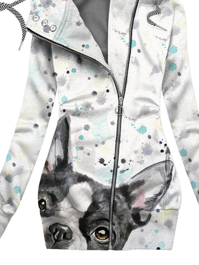 Women's Winter Dog Print Casual Track Jacket