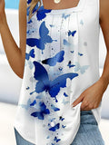 Women's Vintage Butterfly Ruffle Square Neck Tank Top