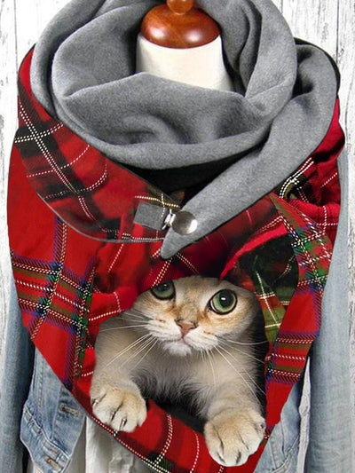 Christmas cat print casual fleece scarf and shawl