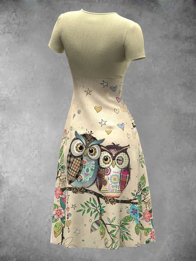 Women's Owl Art Printed Dress