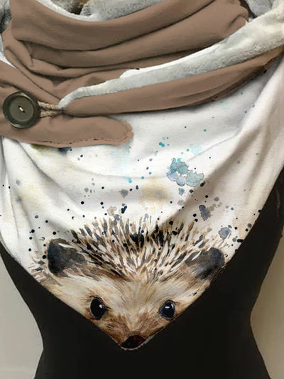 Women's Autumn And Winter Watercolor Cute Hedgehog Simple Shawl Scarf