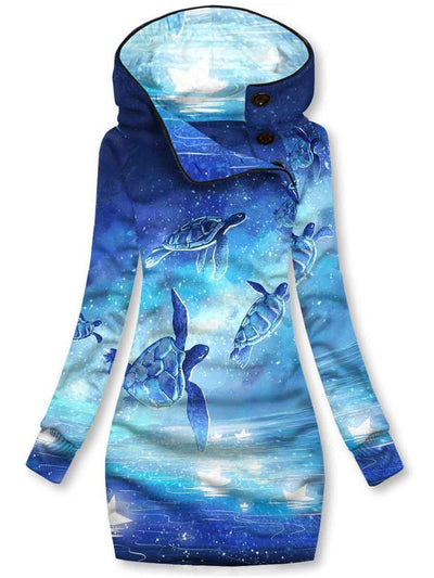 Winter Ocean Turtle Art Print Sweatshirt Dress