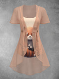 Women's Artistic Summer Red Panda Casual Two Piece Suit Top