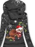 Women's Winter Christmas Sloth Print Casual Sports Hooded Dress