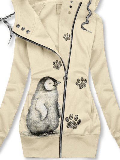 Women's Cute Penguin and Paws Casual Sweatjacken