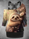 Women's Cute Sloth Art Design Casual Two Piece Suit Top