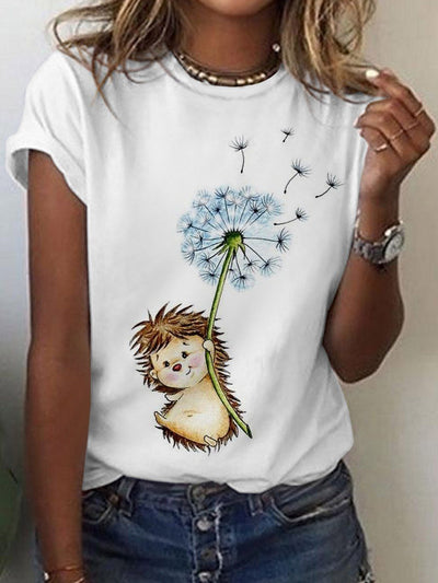 Hedgehog Dandelion Cute Casual T-shirt