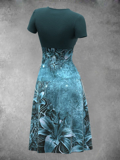 Women's Summer Vintage Floral Art Mosaic Maxi Dress