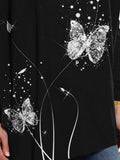 Women's Shiny Butterflies Print Casual Turtleneck Top