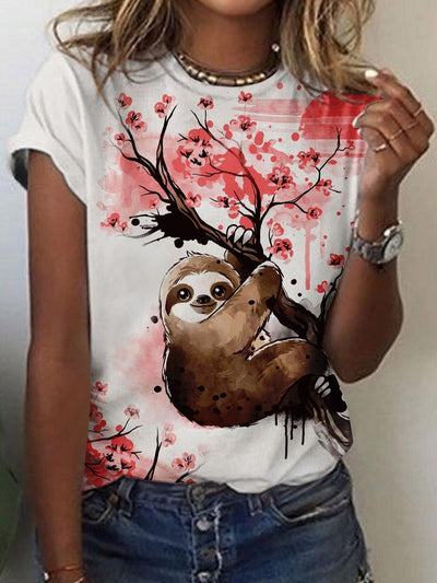 Sakura Sloth Cute Casual T-shirt