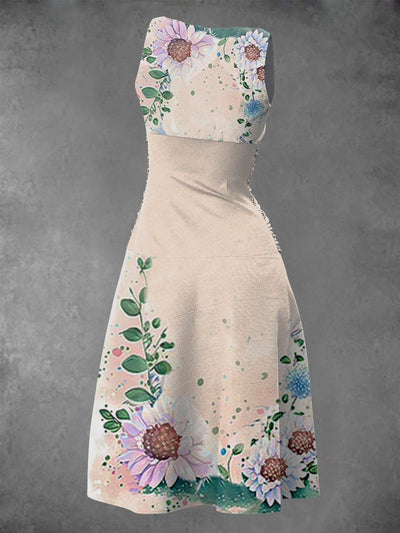 Women's Summer Vintage Hedgehog Print Long Dress