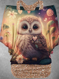 Women's Owl Art Design Two Piece Suit Top