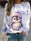 Winter Snowflake Penguin Casual Print Sweatshirt