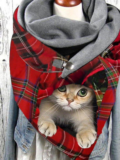 Christmas cat print casual fleece scarf and shawl