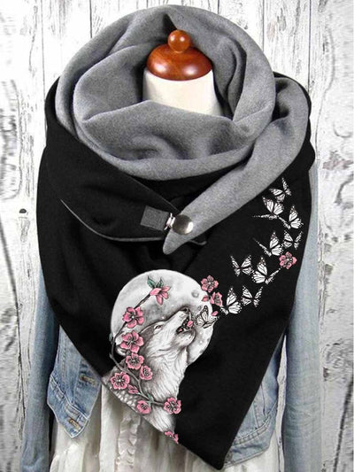 Wolf and butterfly print casual scarf and shawl