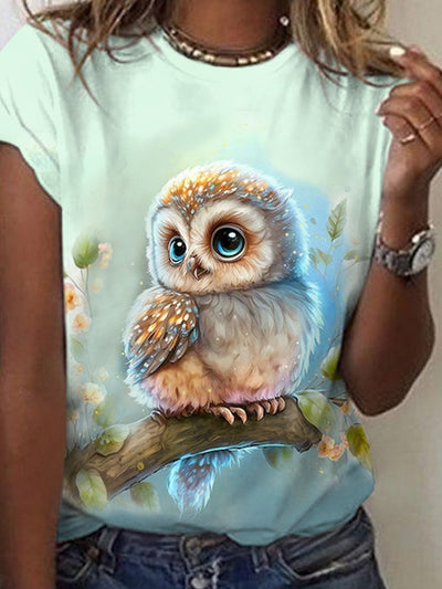Women's Summer Owl Print Short Sleeve T-Shirt