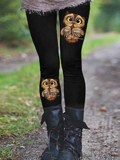 Women's Owl Print Thermal Leggings