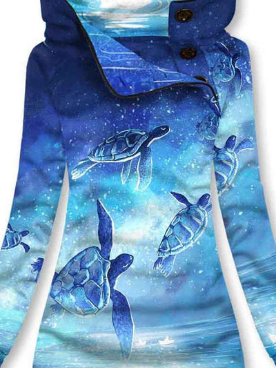 Winter Ocean Turtle Art Print Sweatshirt Dress