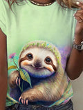 Women's Summer Sloth Print Short Sleeve T-Shirt