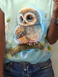 Women's Summer Owl Print Short Sleeve T-Shirt