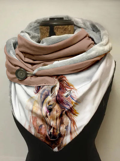 Women's Autumn And Winter Watercolor Horse Art Simple Stylish Shawl Scarf
