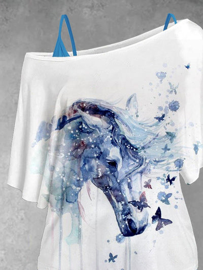 Women's Horse Butterfly Art Design Two Piece Suit Top