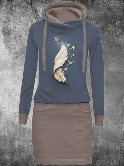Women's Feather Casual Print Sweatshirt Dress