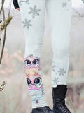 Women's Winter Snowflake Owl Art Print Casual Leggings