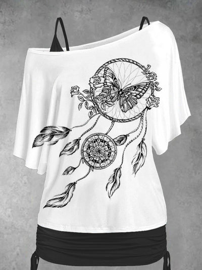 Women's Artistic Design Dream Catcher Flower Two Piece Suit Top