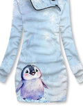 Women's Winter Penguin Print Casual Sports Hooded Dress
