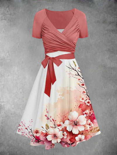 Women's Vintage Floral Art Two Piece Dress
