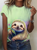 Women's Summer Sloth Print Short Sleeve T-Shirt