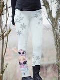 Women's Winter Snowflake Owl Art Print Casual Leggings