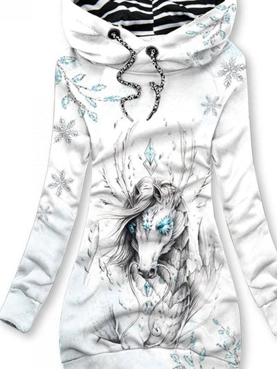 Women's Winter Horse Print Hugh Hoodie Sweatshirt