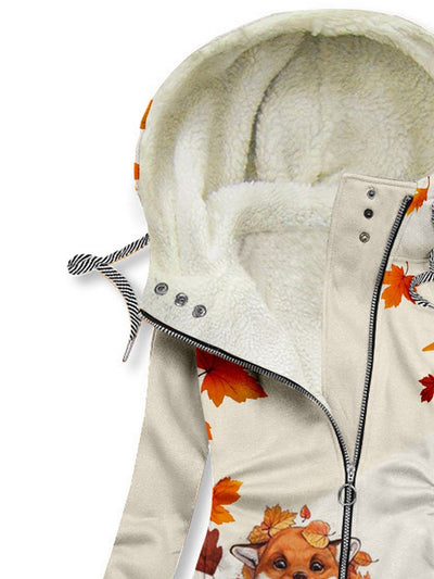 Women's Maple Leaf Cute Fox Plus Velvet Casual Sweatshirt