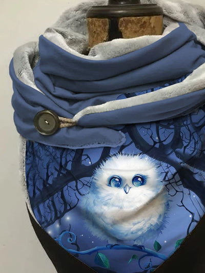Autumn And Winter Cute Owl Art Animal Print Plush Shawl Scarf