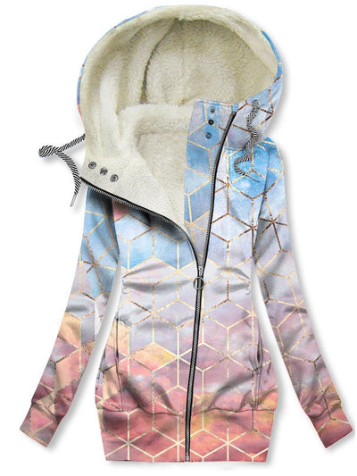 Women's Winter Diamond Geometric Print Casual Track Jacket