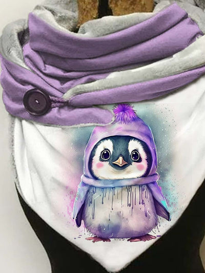 Penguin-print slouchy fleece scarf and shawl