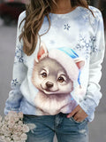 Winter Snowflake Wolf Casual Print Sweatshirt