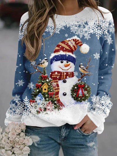 Women's Multicolor Snowman Print Christmas Sweatshirt