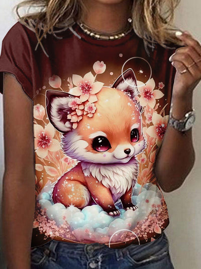 Fox Flower Artistic T-shirt