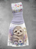 Women's Summer Vintage Sloth Print Maxi Dress