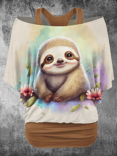 Women's Cute Sloth Art Design Two Piece Suit Top